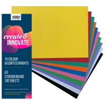 Board A3 10 Bright Colours 220gsm - Pack of 100