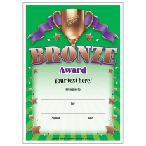 Bronze Award Personalised Certificates