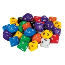 Large 10-Sided Numbered Dice - Set of 5