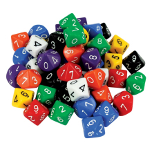 Large 10-Sided Numbered Dice - Set of 50